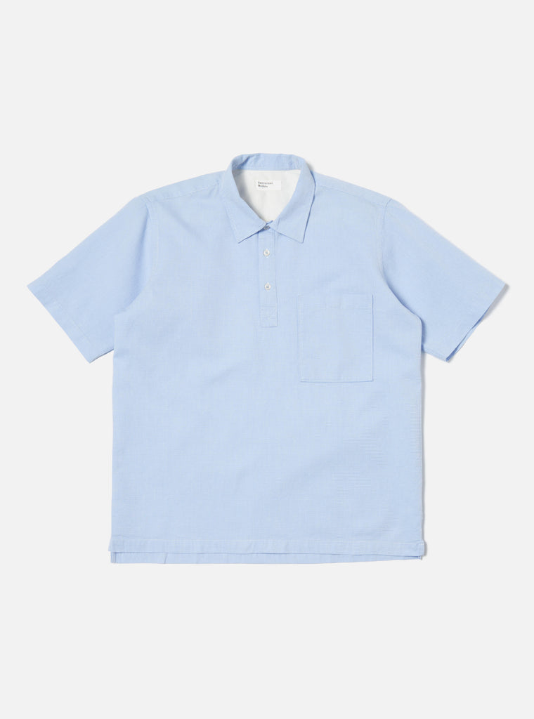 Universal Works Pullover S/S Shirt in Sky Barca Waffle Cotton