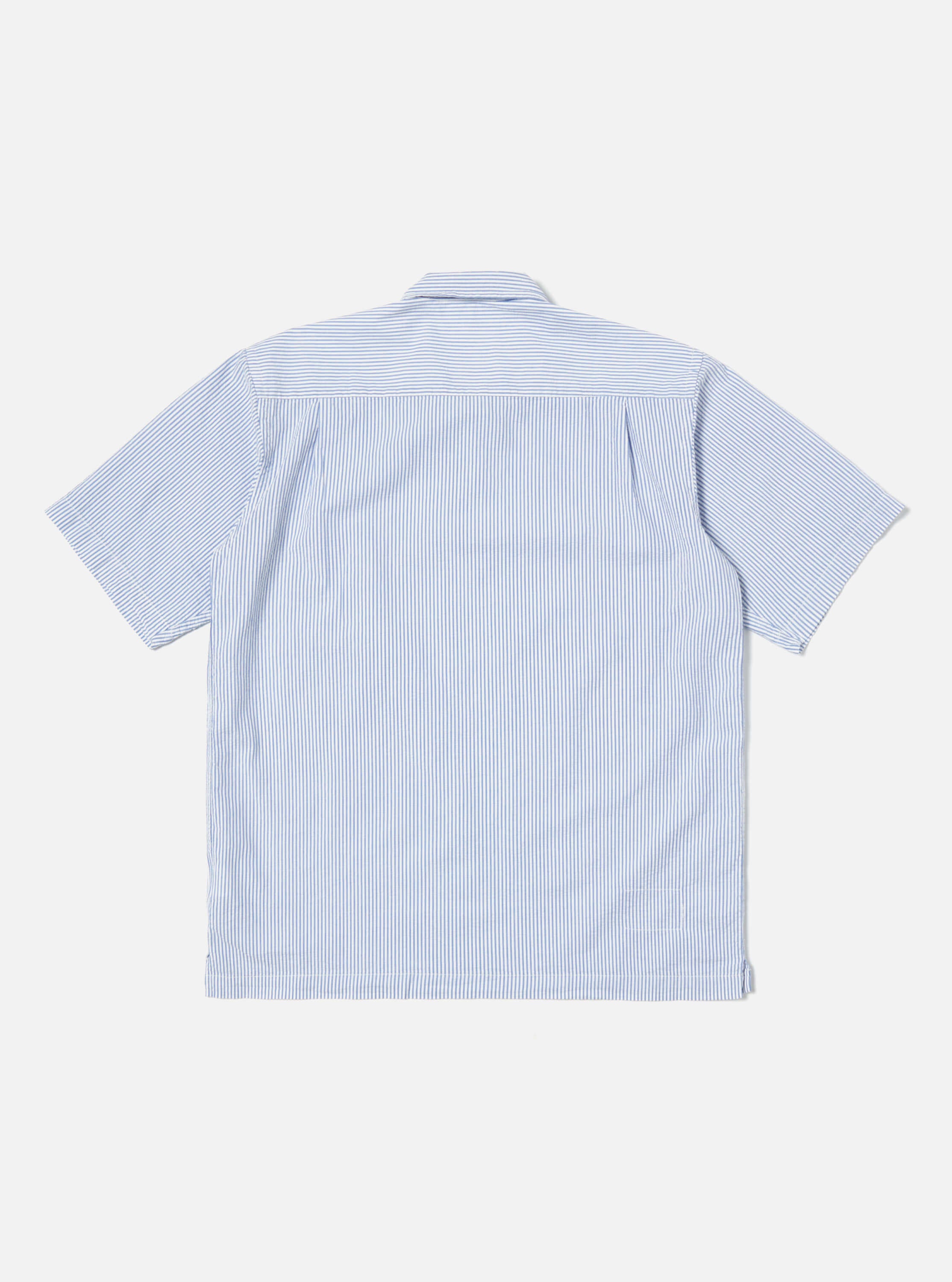 Universal Works Pullover Shirt in Blue Stripe Seersucker