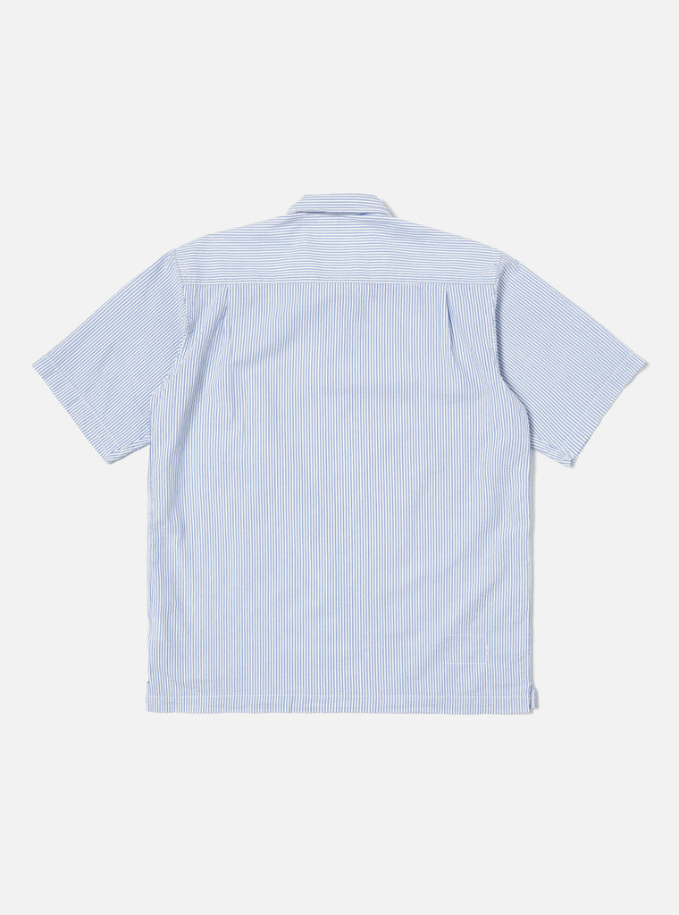 Universal Works Pullover S/S Shirt in Blue Stripe Seersucker