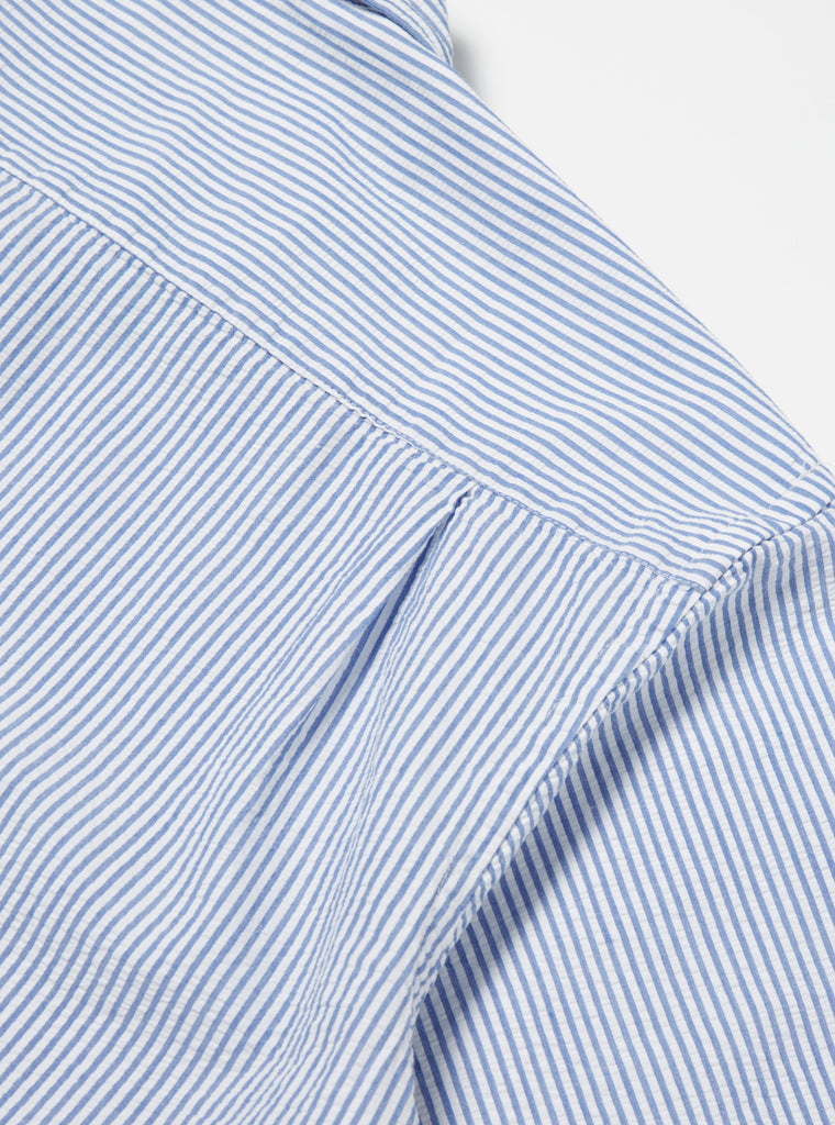 Universal Works Pullover S/S Shirt in Blue Stripe Seersucker