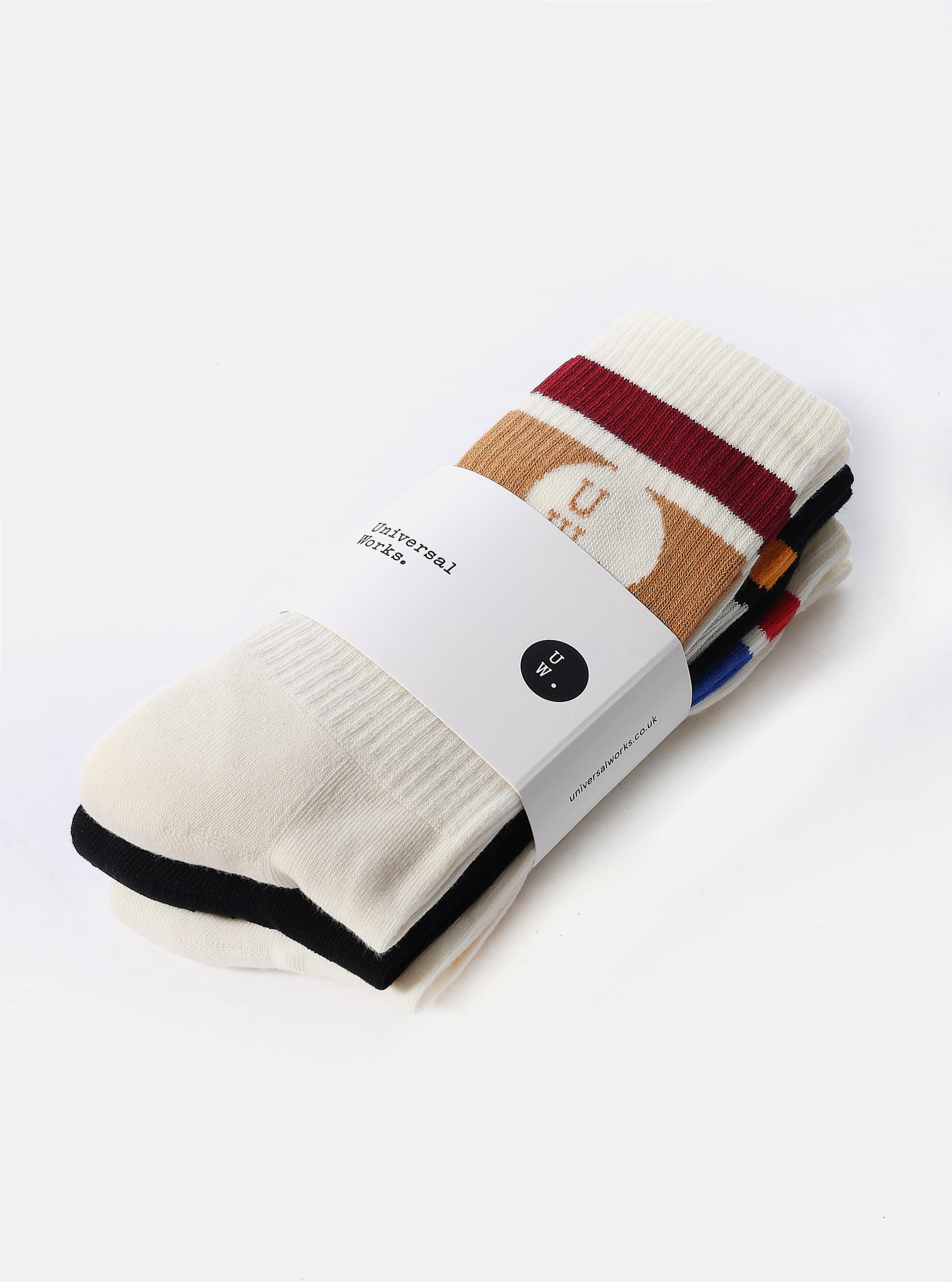 Universal Works 3 Pack Sport Sock in Ecru/Black Cotton