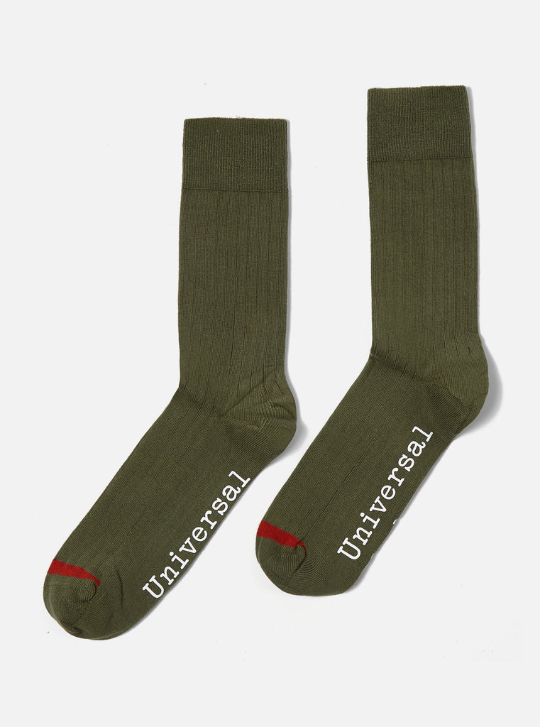 Universal Works 3 Pack Modal Sock in Ecru/Grey/Green Rib Knit