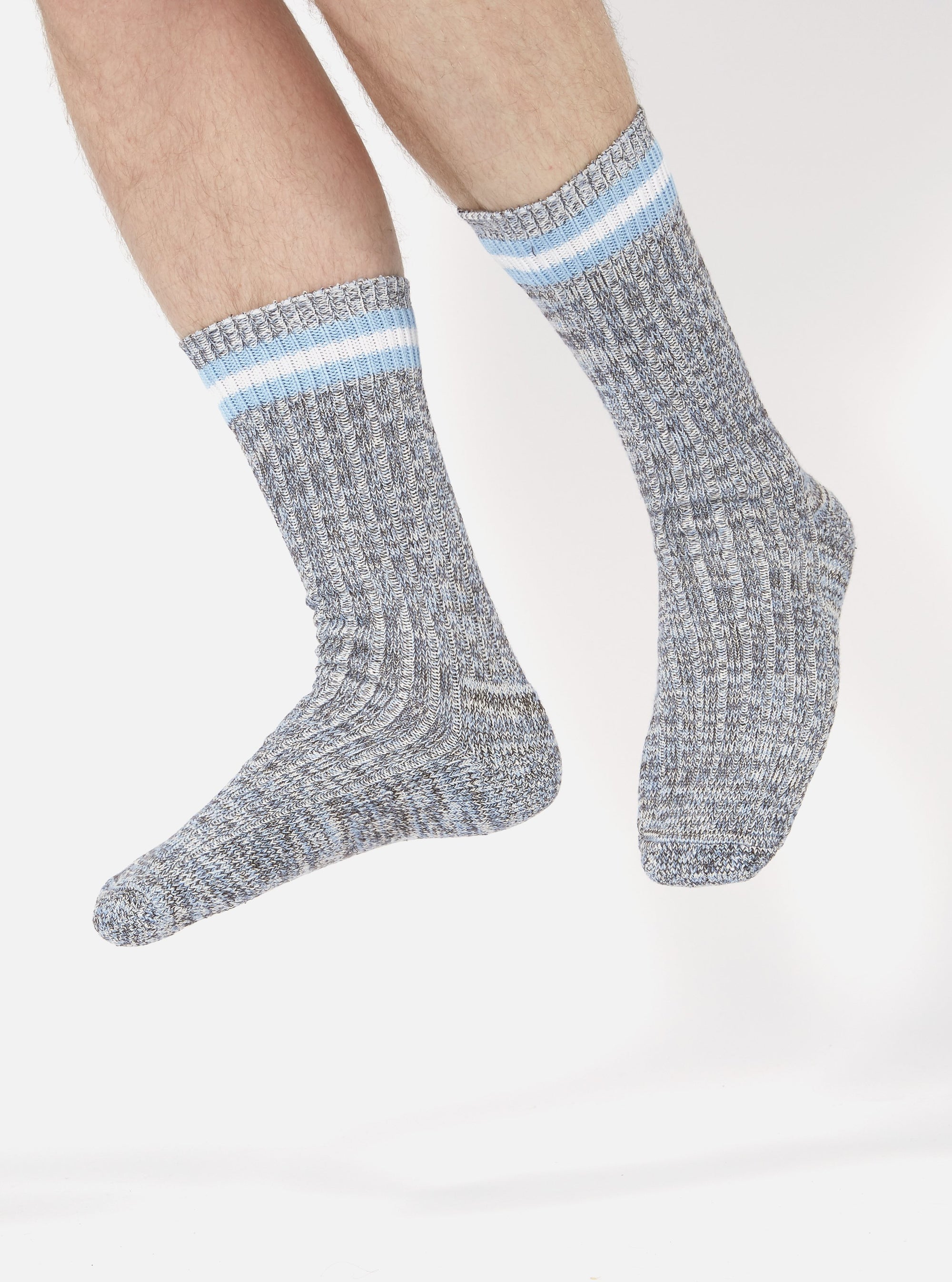 Universal Works Everyday Stripe Sock in Cornish Blue Cotton