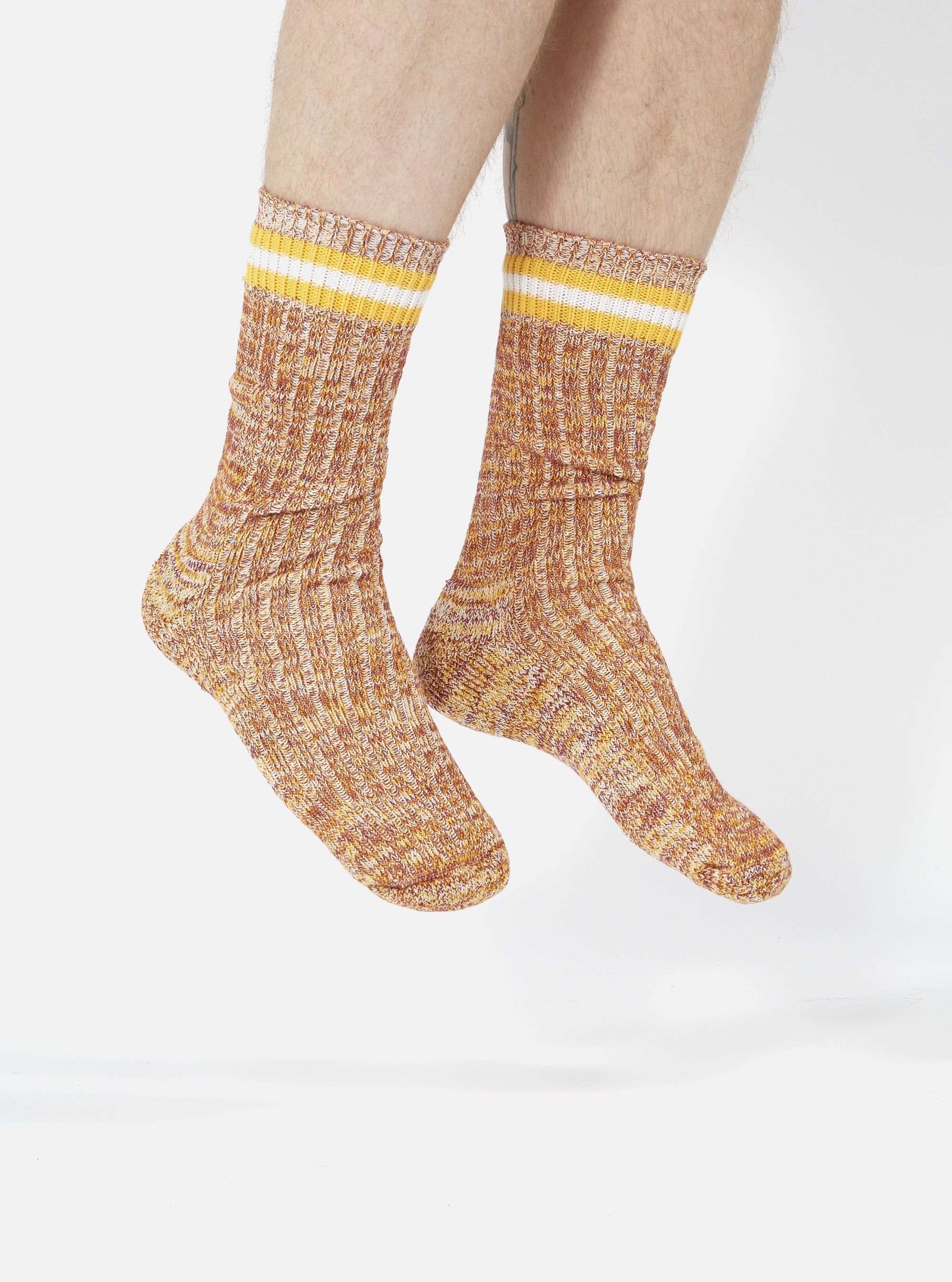 Universal Works Everyday Stripe Sock in Yellow Cotton