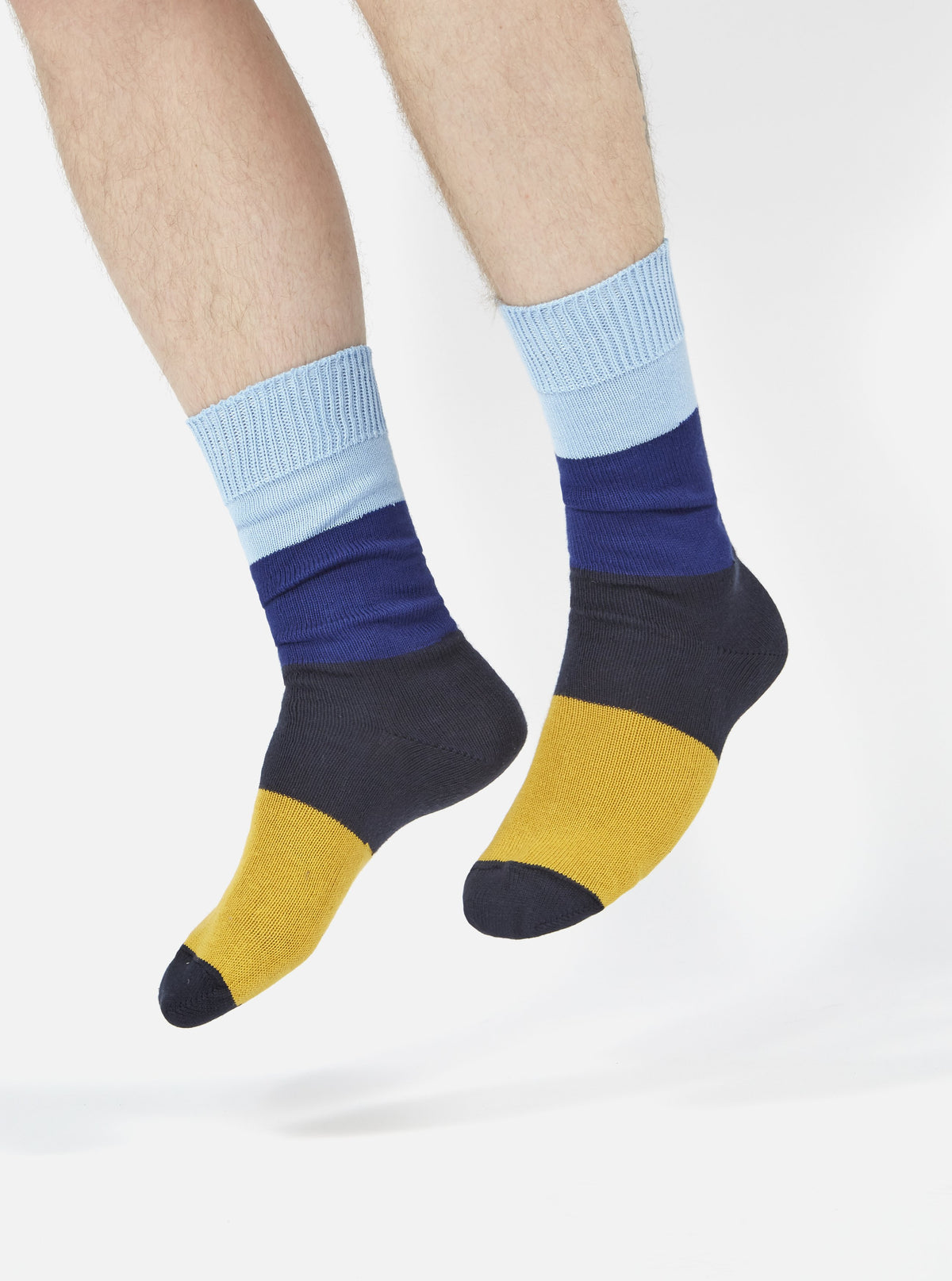 Universal Works Bold Stripe Sock in Sky/Indigo Cotton