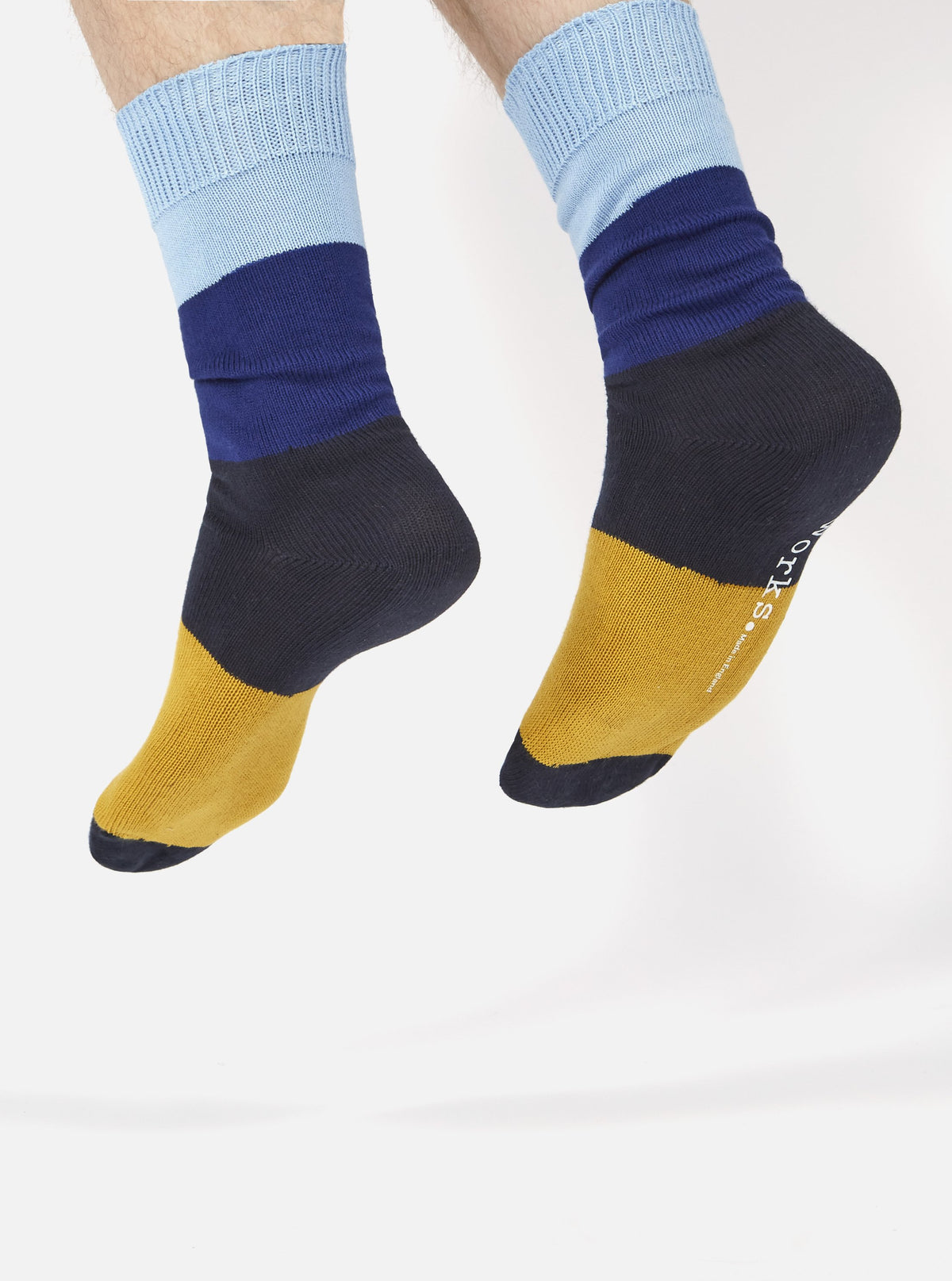 Universal Works Bold Stripe Sock in Sky/Indigo Cotton