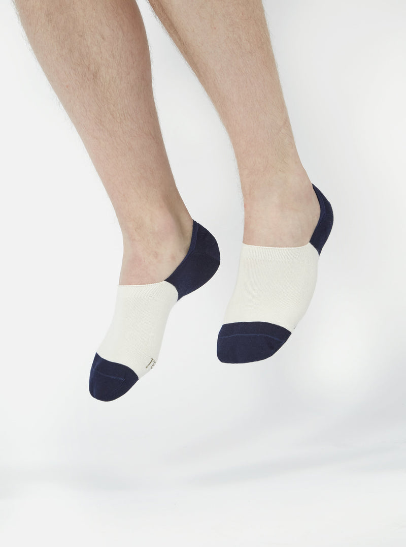 Universal Works No Show Sock in Ecru/Navy Cotton Mix Knit