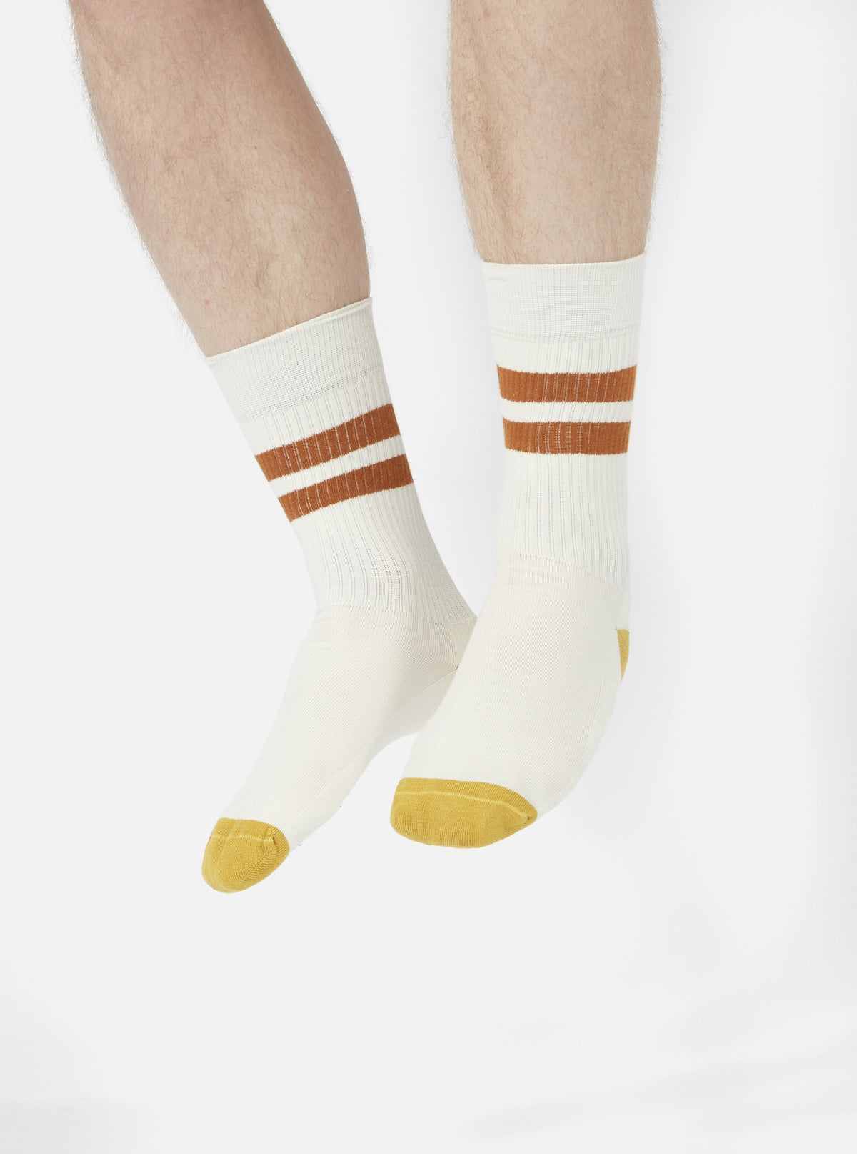 Universal Works Sport Sock in Ecru/Orange Cotton Rib