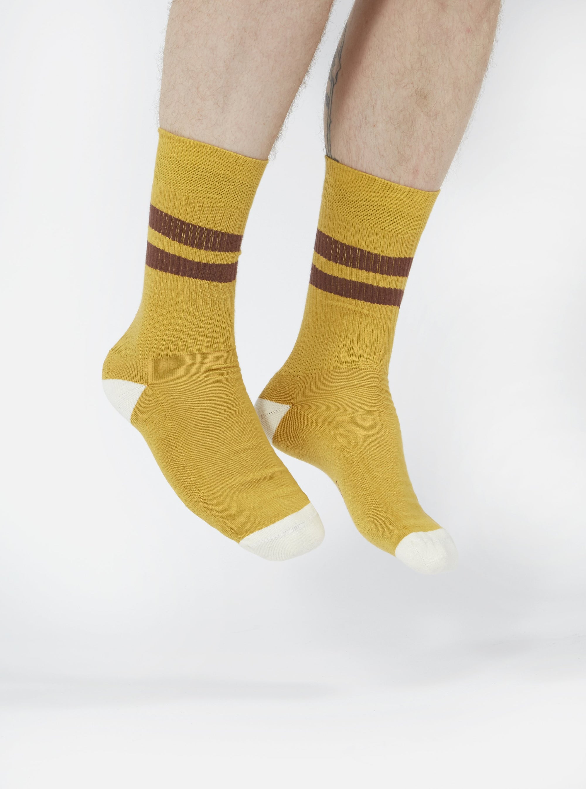 Universal Works Sport Sock in Yellow/Raisin Cotton Rib